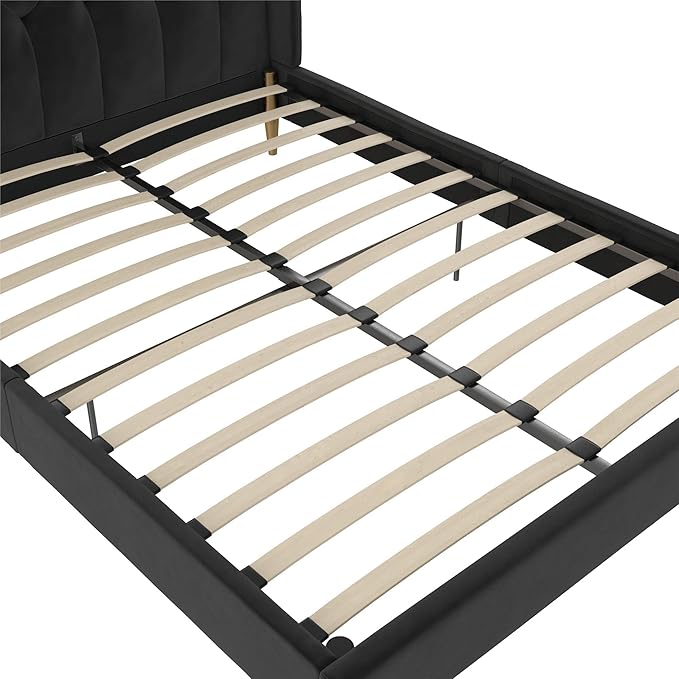 Novogratz The Her Majesty Upholstered Bed, Queen, Black Velvet