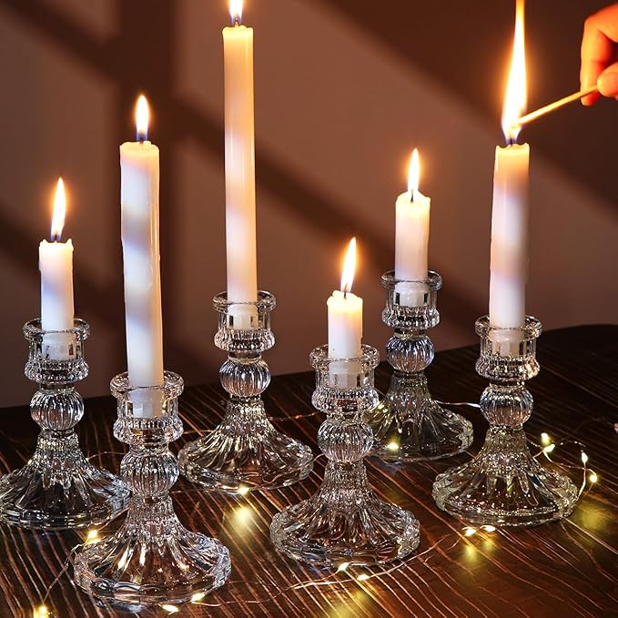 DARJEN Candlestick Holders Set, 4" H Taper Candle Holders Bulk, 12Pcs Glass Candle Holders for Wedding, Festival, Party & Windowsill Decor