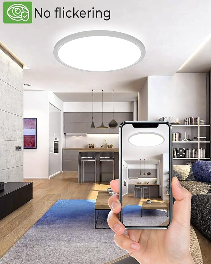 zemty 2Pack 16.5 Inch LED Ceiling Light Flush Mount, 36W 4200lm Super Slim Flush Mount Ceiling Light Fixtures, 3000K/4500K/6000K Selectable Ceiling Lamp for Bedroom Kitchen Living Room (White)