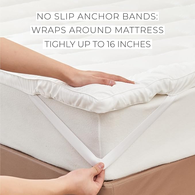 Great Bay Home Queen Mattress Topper. Thick, Elastic Corner Mattress Protector and Cover. Ultra-Soft Pillowtop Mattress Pad. Fits Mattresses Up to 18" (Queen, White)