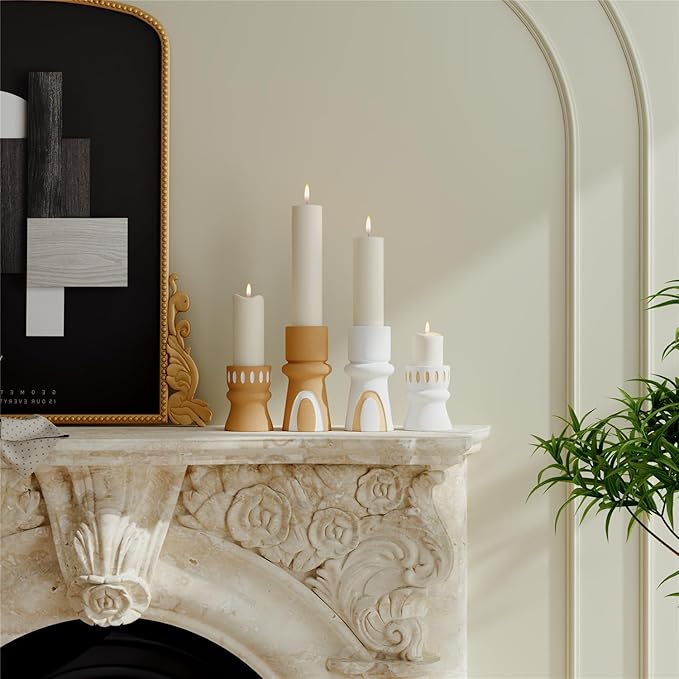 Candle Holder for Pillar Candle Set of 2, Modern Terracotta Candlestick Holders Decorative Candle Stand, Pillar Candle Holders Tall Set for Wedding, Dining Table, Home Decoration,Gifts for mom Women
