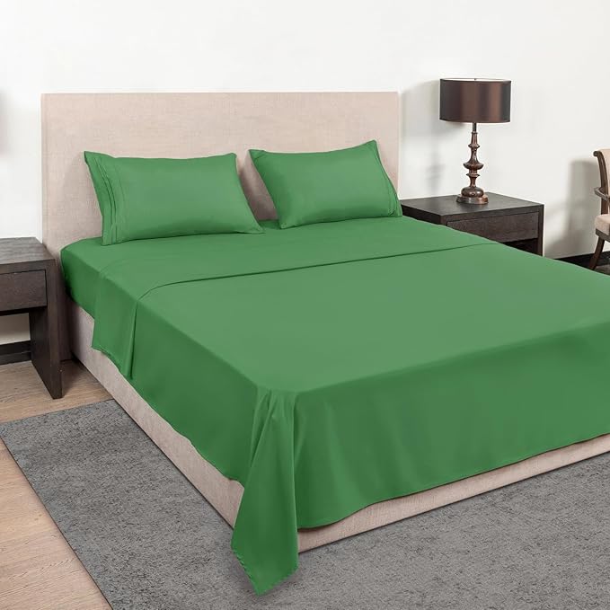 Mejoroom California King Size Sheet Set - Soft Microfiber Bed Sheets,Deep Pocket Fitted Sheet, Breathable, Wrinkle & Fade Resistant - 4 Piece (California King, Calla Green)