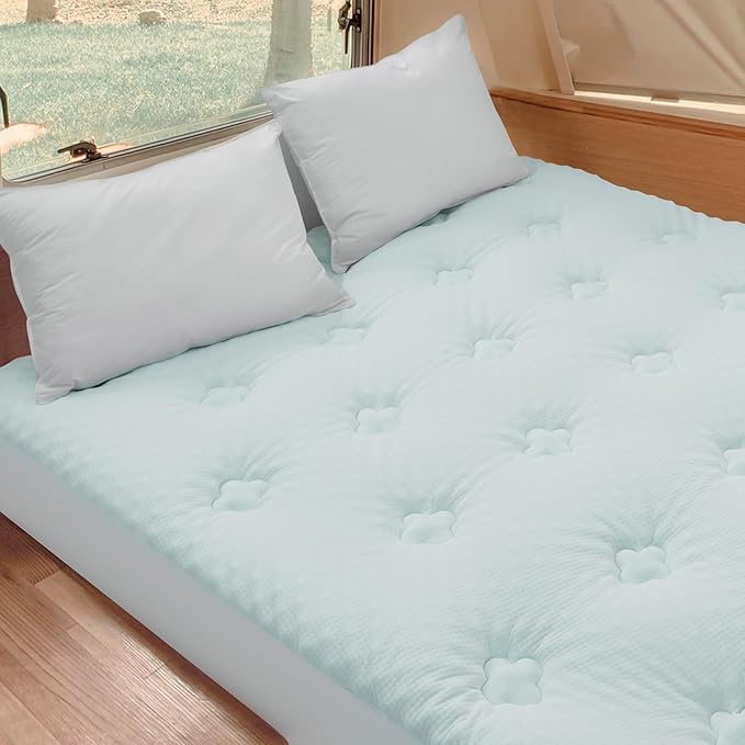 Hansleep RV Short Queen Mattress Topper Viscose Derived from Bamboo, Camping Memory Foam Pillow Top Mattress Topper, Breathable Mattress Pad for Back Pain Relief, 60" x 75", White