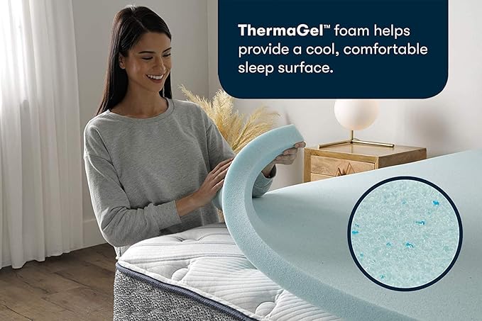 Serta ThermaGel Cooling, Pressure-Relieving Memory Foam Mattress Topper, 2 Inch, Twin, Blue