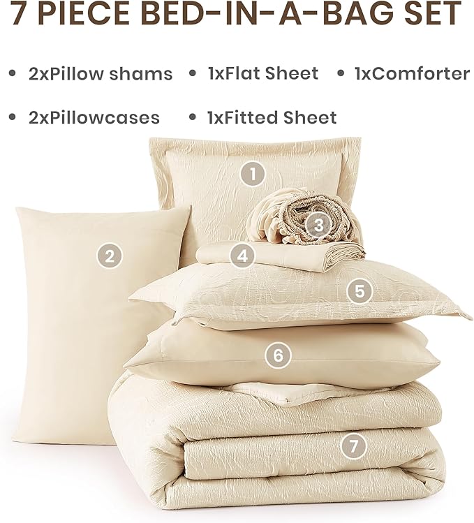 Monbix King Size Comforter Set, Birch Marble Pattern King Size Bed Set Reversible, King Bedding Set 7 Pieces, Bed in a Bag with Comforter, Sheets, Pillowcases & Shams