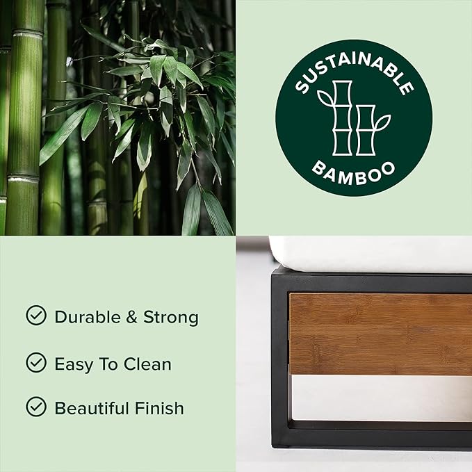 ZINUS GOOD DESIGN Award Winner Suzanne 10 Inch Bamboo and Metal Platforma Bed Frame, No Box Spring Needed, Wood Slat Support, Chestnut Brown, Full