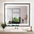 LED Bathroom Mirror,32"x36" Mirror with Black Frame, Front Light and Backlit, Stepless Dimmable, Anti-Fog, Shatter-Proof, Memory, 3 Colors, Double LED Vanity Mirror