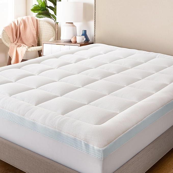 ELEMUSE Twin XL Size Dual Layer 3 Inch Memory Foam Mattress Topper for Pressure Relief, Breathable Pillow Top Mattress Pad with Deep Pocket, Enhanced Support, Non-Slip Design & Removable & Washable