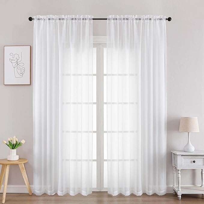 Chyhomenyc White Sheer Curtains 84 Inches Long 2 Panels, Light Filtering White Curtains for Living Room, Soft Gentle Voile Rod Pocket Bedroom Window Drapes, 59Wx84L Inch, 2PCS