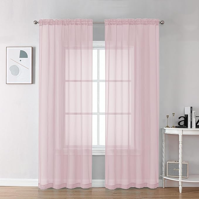 Chyhomenyc Blush Pink Sheer Curtains 78 Inches Long 2 Panels Set for Living Room, Light Filtering Voile Lightweight Bedroom Curtains, Rod Pocket Solid Window Treatment Drapes, Each 42W x 78L