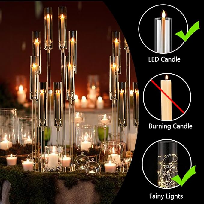 8PCS Arcylic Candelabra Wedding Centerpieces for Tables,38.5 Tall Clear Floor Candle Holder Set with Shade Pillar Taper Candle Stand for Anniversary Party Brithday candelabros para centros de mesa