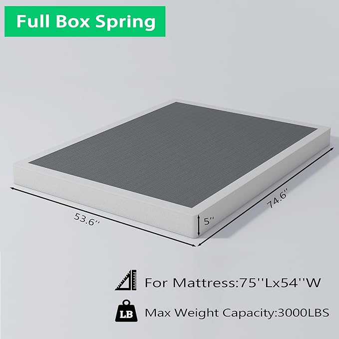 ALDRICH 5 Inch Heavy Duty Metal Box Spring Mattress Foundation 3000lbs Max Weight Capacity/Non-Slip/No Noise/Easy Assembly/Easy Clean Cover,Full