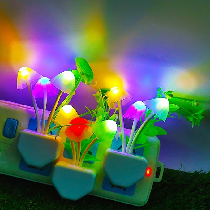 AUSAYE Sensor Night Light Plug in Mushroom Light LED Color Changing Nightlights for Kids, Adults, Bedroom, Bathroom,Hallway, Stairs, Kitchen Pack of 6