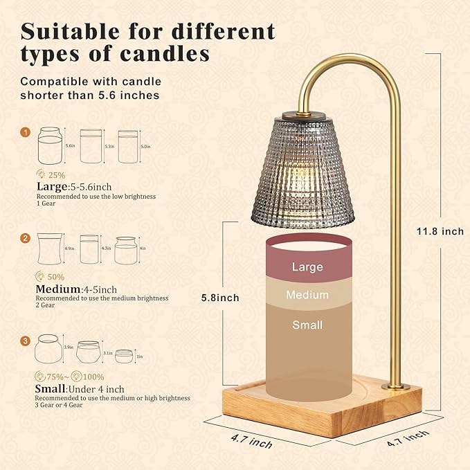 Black and Gold Candle Warmer Lamp with Timer Dimmer,Birthday Gifts for Women Mom,House Warming Gifts New Home Room Decor,Vintage Wax Warmer for Scented Wax Jar Candles