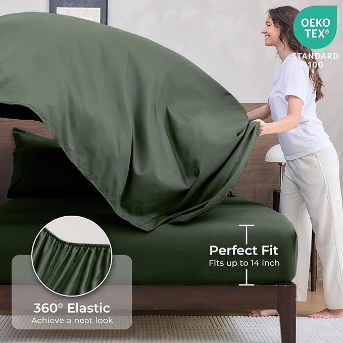 HEVUMYI Army Green Queen Comforter Set - 7-Piece All Season Bed in a Bag Queen, Ultra Soft Bedding Set with Comforter, Flat Sheet, Fitted Sheet, Pillowcases, Pillow Shams