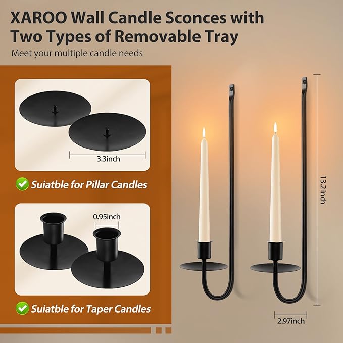 Black Candle Sconces Set of 4, Taper & Pillar Wall Candle Holder, Black Wall Decor, for Entryway, Fireplace, Stair Corner