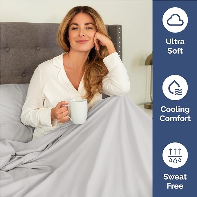 Twin XL 4 Piece Sheet Set - Comfy Breathable & Cooling - Soft Hotel Luxury Bedding Set with 8-16 Inch Deep Pockets - 1 Flat & 1 Fitted Sheet & 2 Pillowcases - Wrinkle Free & Easy Care - French Grey