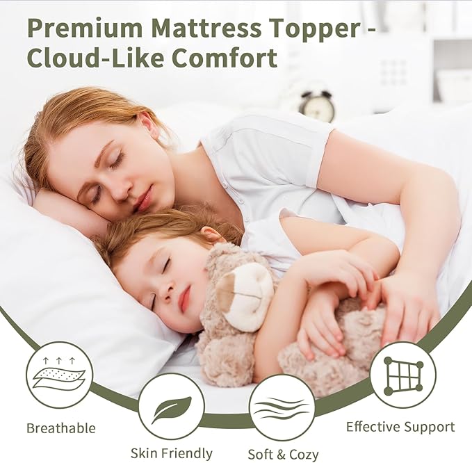 RV Short Queen Mattress Topper - Soft & Extra Thick Pillow Top for Camper Mattress Pad & Protector | Bed Topper for RV Camper Bed, Pop Up and Trailer