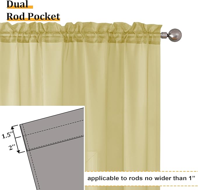 Aiyufeng Yellow Sheer Curtains 2 Panel Sets 90 Inches Long - Transparent Light Weight Soft Yellow Window Treatment Panels for Study Room/Living Room/Guest Room, Per Panel W42 X L90 inches