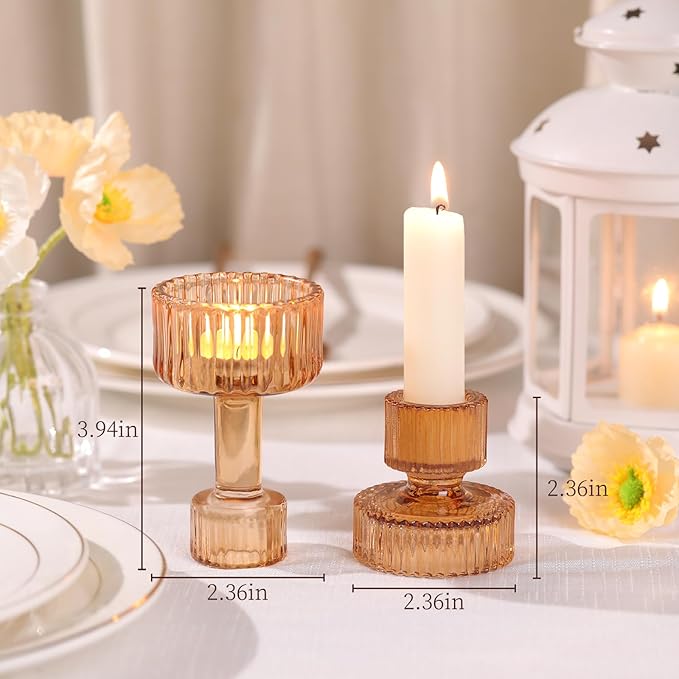 Candlestick Holders Bulk, 6 Pcs Amber Combination Candle Holders Set, Crystal Candle Holders for Wedding, Table Centerpiece, Home Decoration