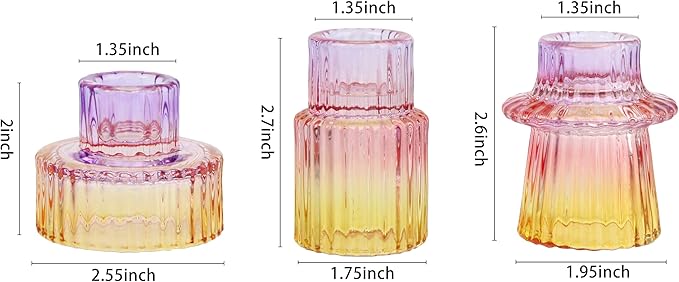 Vixdonos Taper Glass Candlestick Holders Tealight Candle Holders for Table Centerpieces, Wedding Decor and Dinner Party (6 Pcs, Purple-Pink-Yellow)