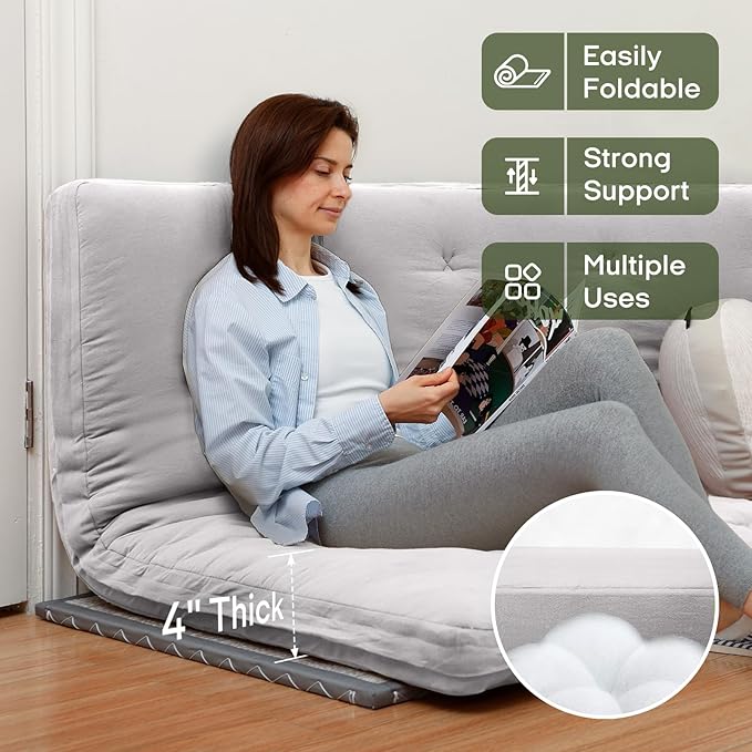 ZonLi Japanese Floor Futon Mattress Full Size 75"x 54", 100% Cotton Cover 4'' Thicken Tatami Mattress, Foldable Sleeping Pad, Portable Dormitory Tatami Mat, Roll Up Floor Lounger Bed for Adult