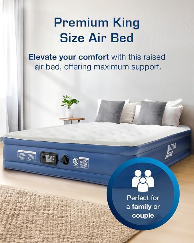 Active Era Premium 13" Queen Size Air Mattress with Advanced Support System and Built-in Electric Pump - Raised Inflatable Mattress, Guest Bed, Camping Mattress, Portable Bed for Moving & Travel