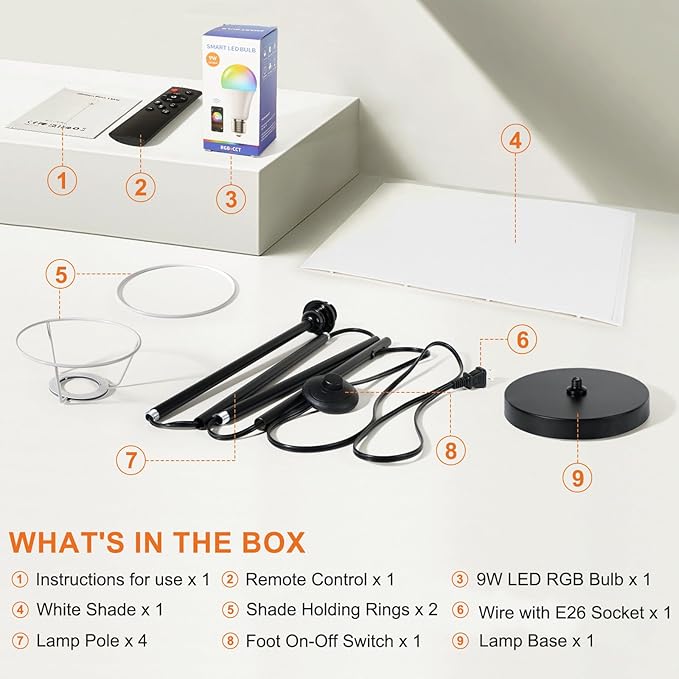 FRIDEKO HOME 2 Pack Floor Lamps for Living Room, Dimmable Colors Temperature & Brightness, Modern Floor Lamp with Remote, Tall Standing Lamps for Living Room Bedroom Office, White Shade 9W Smart Bulb