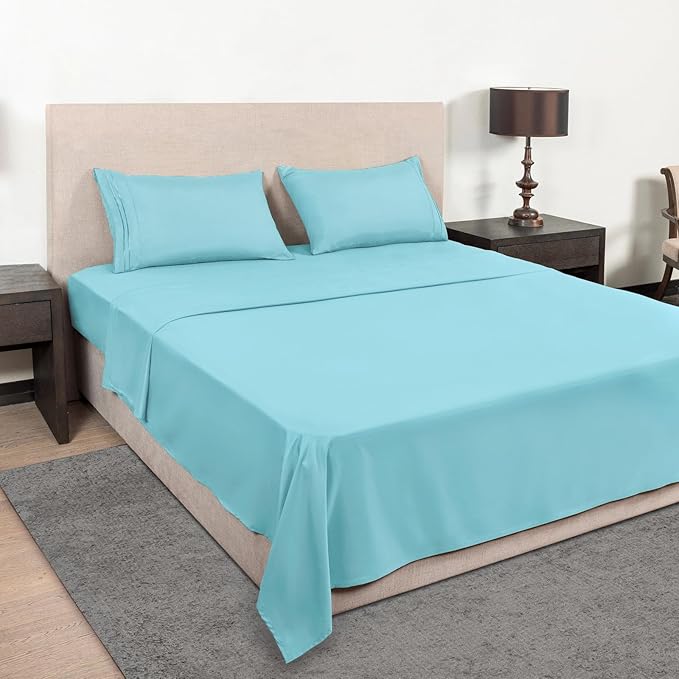 Mejoroom Twin Sheet Set - Hotel Collection Twin Sheets - Bedding Sheets & Pillowcases with Deep Pocket Fitted Sheet, Breathable, Wrinkle & Fade Resistant - 3 Piece(Baby Blue)
