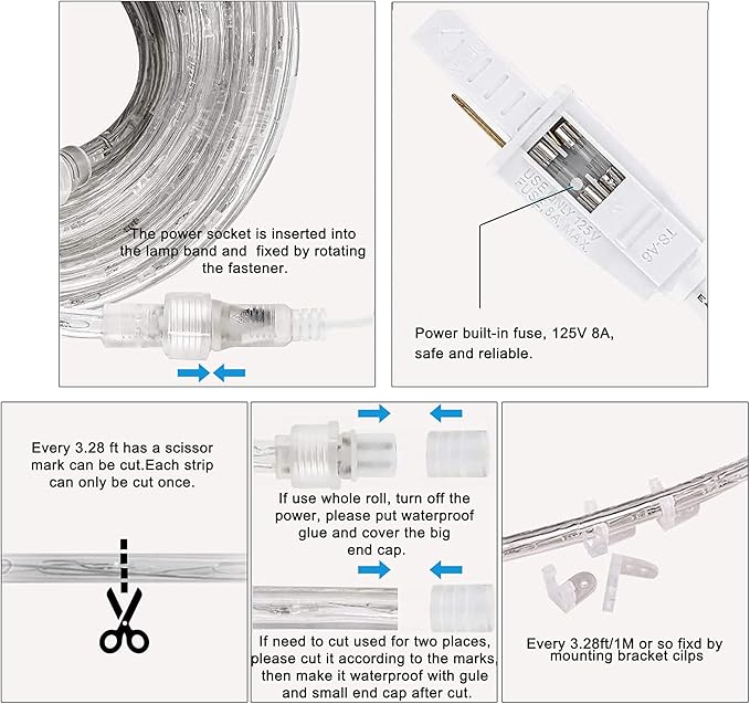 SURNIE LED Rope Lights Outdoor Warm White, Waterproof 50FT Cuttable 3000K Lighting Indoor 110V Connectable Flexible Electric Lights for Christmas Trees Bedroom Outside Patio Decor, Not Flat Strip
