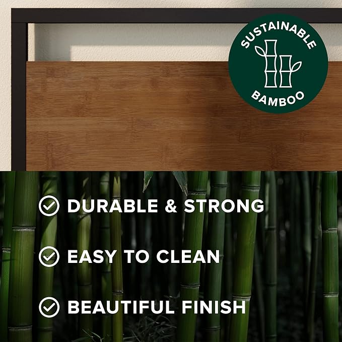 ZINUS Suzanne Bamboo and Metal Platform Bed Frame with Footboard, Wood Slat Support, No Box Spring Needed, Easy Assembly, Twin