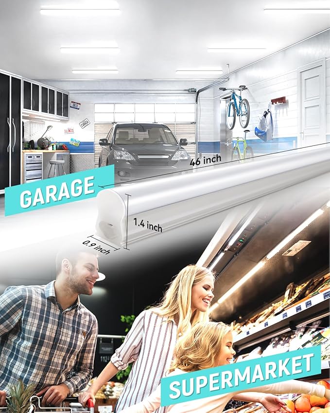 (2 Pack 4FT T5 LED Shop Light,6500K,20W,2300LM(Super Bright White) Linkable LED Integrated Fixture,Garage Ceiling and Cabinet Light,Strip Light,Corded Electric with ON/Off Switch
