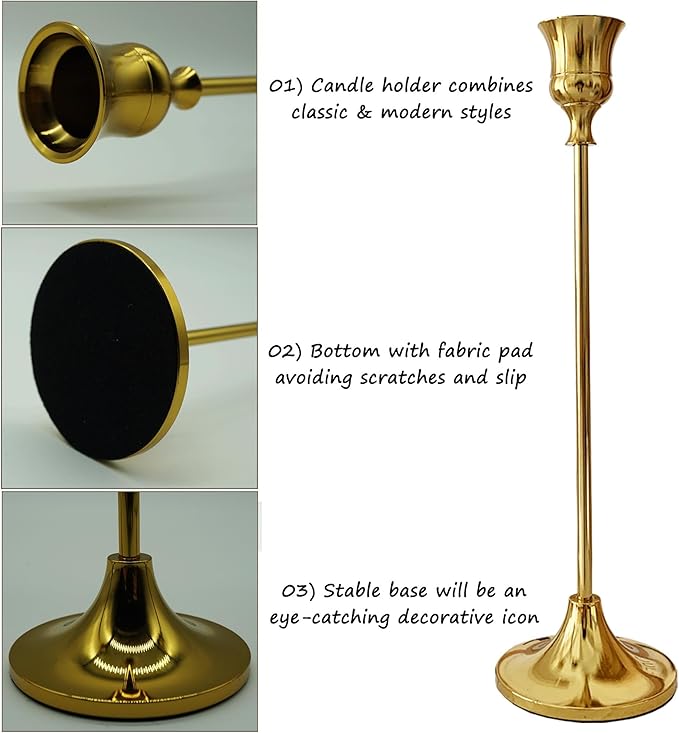 6PCS Brass Candlestick Holders Gold Candle Holders Taper Candle Holders Decorative for Thanksgiving Day Christmas Dinning Wedding Party Anniversary Home Decor.