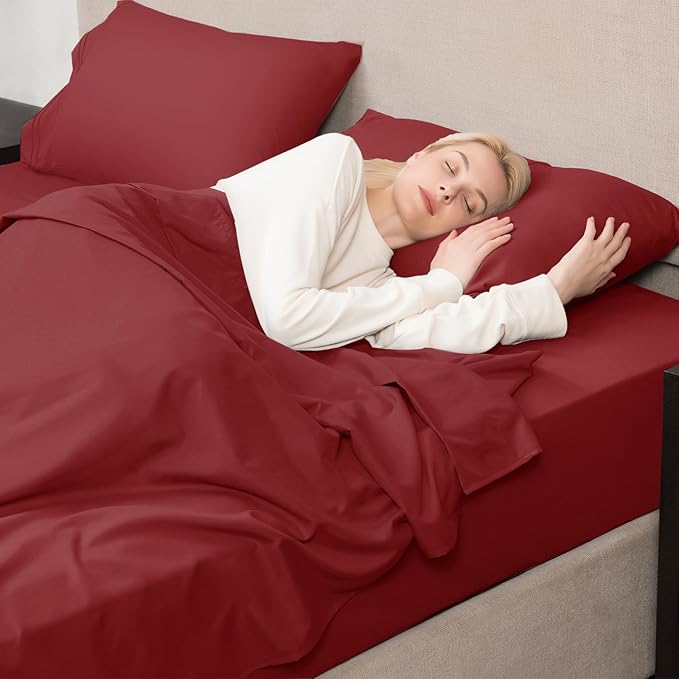 Mejoroom Twin Sheet Set - Hotel Collection Twin Sheets - Bedding Sheets & Pillowcases with Deep Pocket Fitted Sheet, Breathable, Wrinkle & Fade Resistant - 3 Piece(Burgundy)
