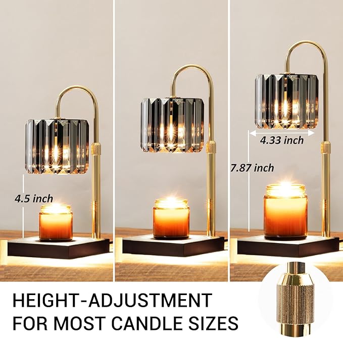 Candle Warmer Lamp with Timer, Dimmable Electric Candle Wamer Adjustable Height, Glass Modern Candles Melter Lamp, Black