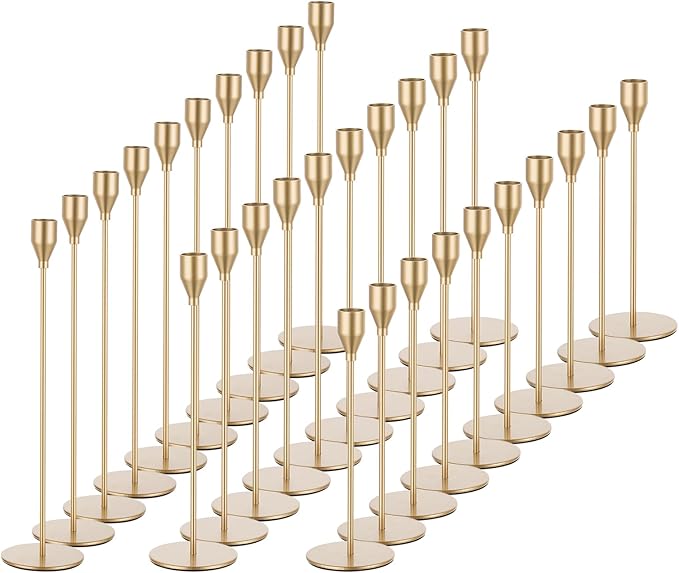 Candlestick Candle Holders Gold Taper: Candeldo Tall Brass Candles Stick Holder Decor Set of 30 Dinning Table Centerpiece Vintage Metal Candle Stand Wedding Decorations