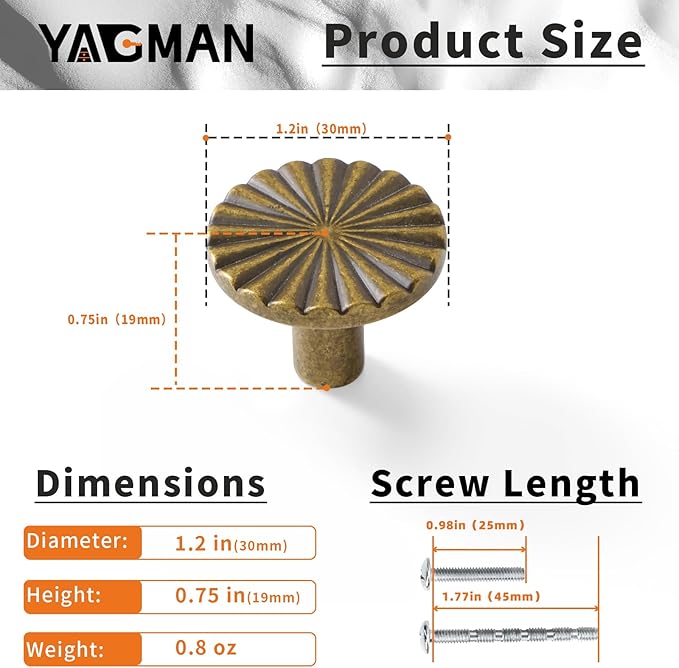 5 Pack Kitchen Cabinet Knobs Round Sunflower Dresser Knob Modern Drawer Hardware Cupboard Handles Furniture Knob for Bathroom Single Hole Knobs for Wardrobe Antique Brass TYH-AB-K5