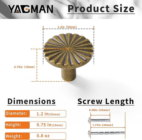 20 Pack Kitchen Cabinet Knobs Round Sunflower Dresser Knob Modern Drawer Hardware Cupboard Handles Furniture Knob for Bathroom Single Hole Knobs for Wardrobe Antique Brass TYH-AB-K20