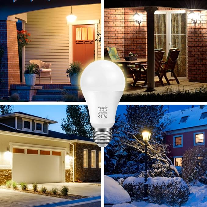 Vgogfly Sensor Lights Bulb Dusk to Dawn LED Light Bulbs Smart Lighting Lamp 7W E26/E27 Automatic On/Off, Indoor/Outdoor Yard Porch Patio Garage Garden (Warm White, 2 Pack)