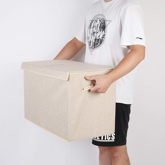 2 Pack Large Toy Box Chest Storage with Flip-Top Lid, Sturdy Kids Toy Storage Bin Boxes Container for Boys, Girls, Nursery, Closet, Bedroom, Playroom 25"x13" x16"(Linen Beige)