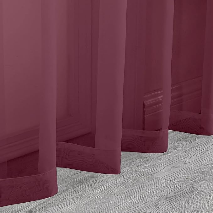 Aiyufneg Wine Kitchen Sheer Curtains 36 inches Long, Short Kitchen Window Treatment Solid Sheers Cafe Curtains Bathroom Voile Half Window Curtains 2 Panels for Laundry Room, Rod Pocket, 40" Wx36 L