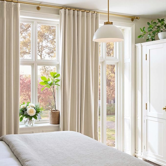 Lazzzy Velvet Blackout Curtains Thermal Insulated Room Window Drapes Super Soft Luxury Curtains for Living Room Bedroom Rod Pocket 2 Panels, Beige, 52" W x 90" L