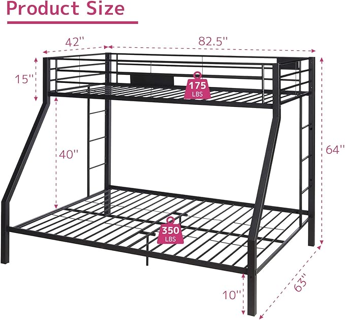 Acme Limbra Frame Twin Over Queen Metal Bunk Bed with Ladder in Sandy Black