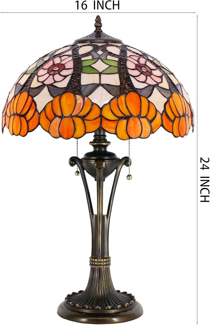 Tiffany Table Lamp Orange Flower Stained Glass Desk Lamp 16X16X24 Inches Reading Light