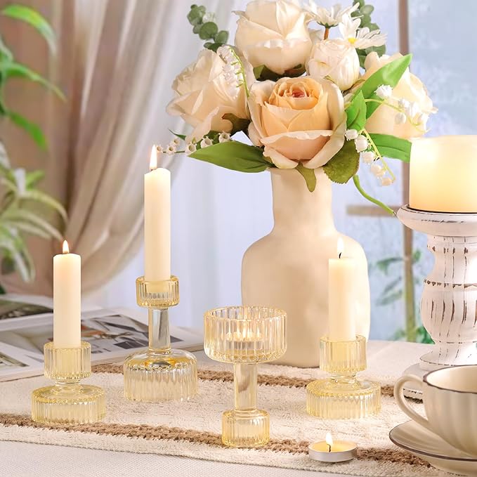 Candlestick Holders Bulk, 6 Pcs Gold Combination Candle Holders Set, Crystal Candle Holders for Wedding, Table Centerpiece, Home Decoration