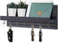 Decorative Key Holder for Wall with Shelf, Entryway Shelf with Hooks Holds Leashes, Jackets and Glasses – Sturdy Wood Keyholder Entrance Hanger with Mounting Hardware (Black, Large)
