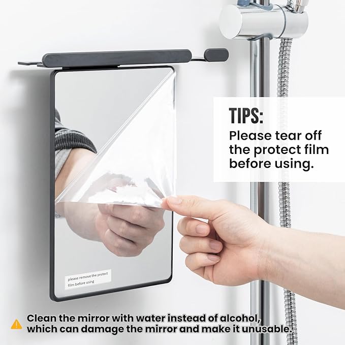 TAILI Shower Mirror Fogless for Shaving with Razor Holder, Anti-Fog with Powerful Suction for Bathroom,Makeup Shave Mirror Wall Mounted for Men & Women, Shatterproof & Removable,Grey