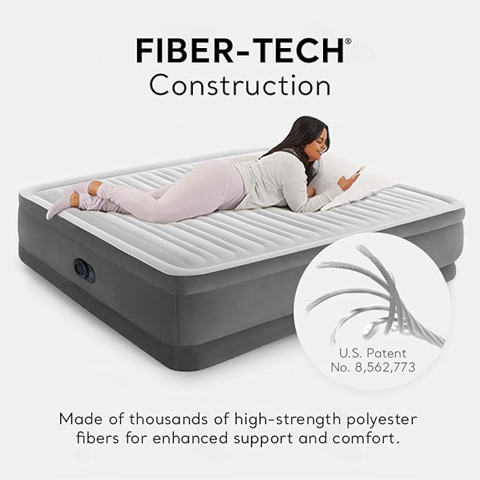 Intex Comfort Dura-Beam Airbed Internal Electric Pump Bed Height Elevated (2020 Model)