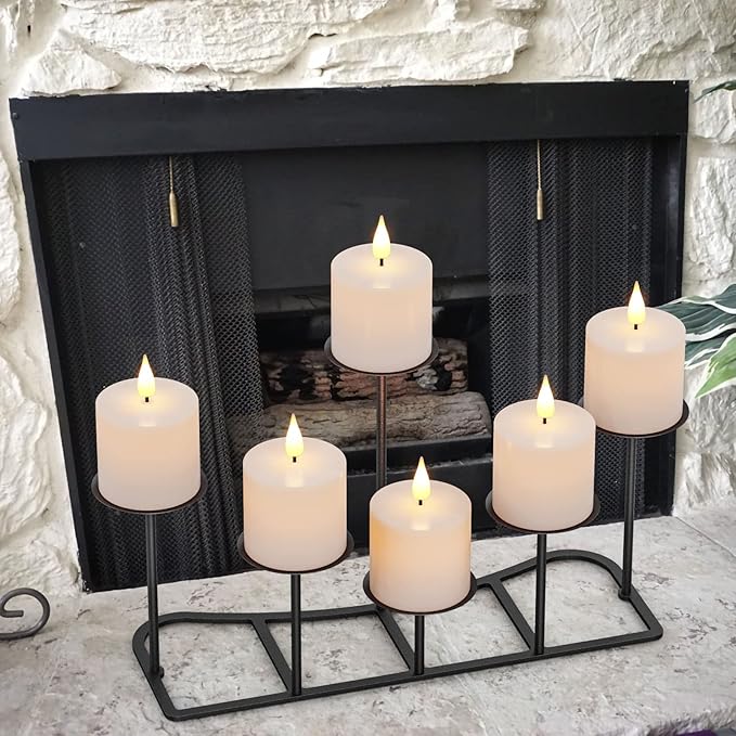 Black Pillar Candle Holders Fireplace Candelabra for Home Decor Iron Candle Holder DIY 6