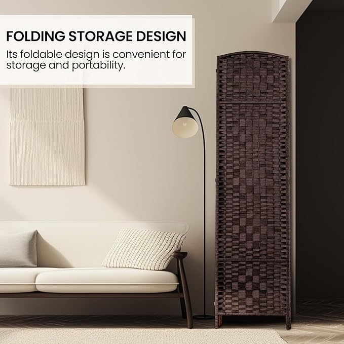 Rose Home Fashion Room Divider, 6 ft Tall Room Dividers and Folding Privacy Screens, 16in Privacy Screen 4 Panel Brown Space Temporary Wall Foldable Partition Separation